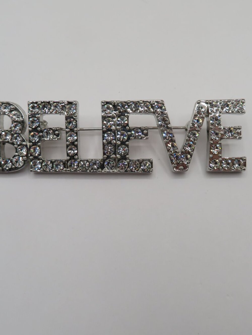 Believe Rhinestone Silver Tone Brooch - Picture 3 of 7